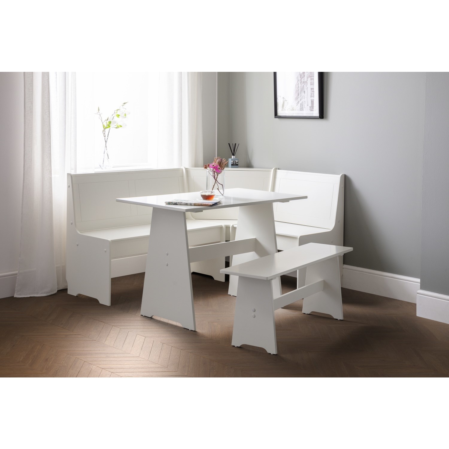 Read more about White corner dining set with a matching bench newport
